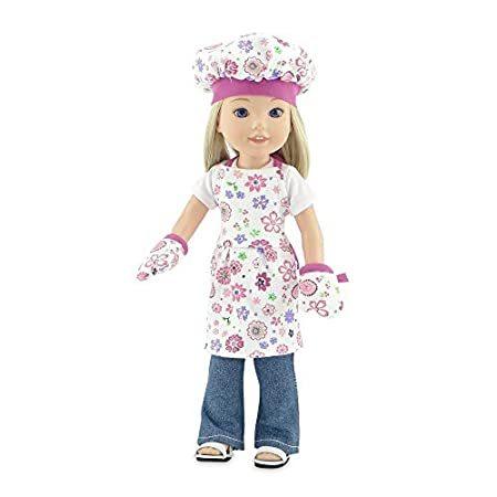 Emily Rose 36cm Doll Clothes Pink Floral Doll Baking Outfit with Apron, Ove