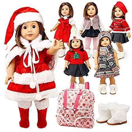 Oct17 人形用衣装 アメリカンガール用 18インチ 人形用 ワードローブ 変身 クリスマス サンタ カジュアル ドレス ブーツセット