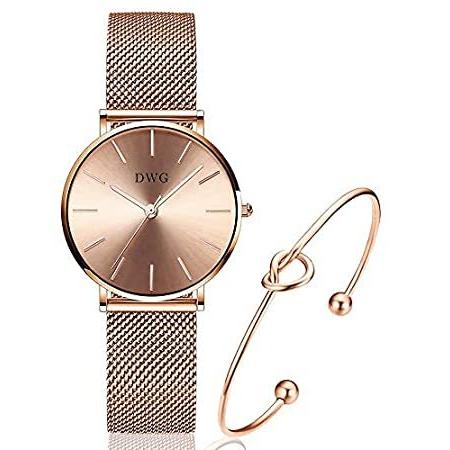 毎回完売 レディースローズゴールド腕時計 アナログクォーツ ステンレススチールメッシュバンド カジュアルファッション レディース腕時計 ラブノットブレスレット付 人気満点 Www Wellbeingorganic Com