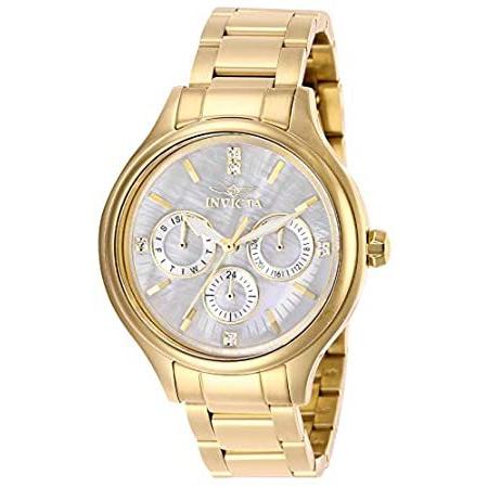 Invicta Womens Angel Gold-Tone Steel Bracelet & Case Quartz White Dial Ana