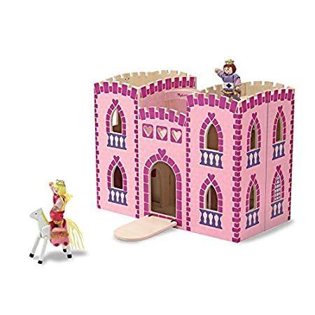 Melissa & Doug 折りたたみ式 & Go 木製プリンセスキャッスル (ロイヤルプレイフィギュア2体、馬2体、イライラしないパッケージ、女の