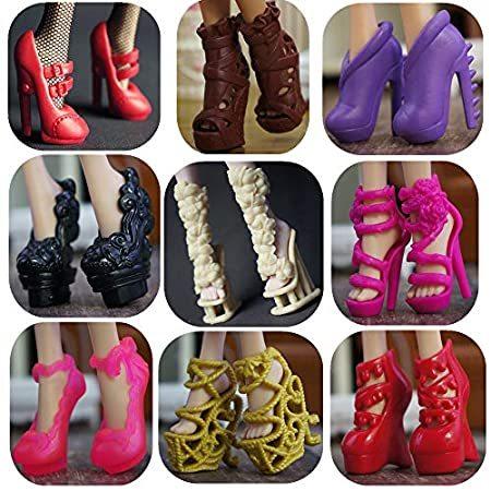 DoubleWood 10足詰め合わせ ドールシューズ モンスター ハイ ドール ファッション ハイヒール サンダル ブーツ 靴パック アクセサリー