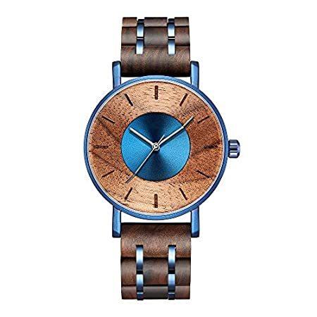 木製腕時計 メンズ レディース スタイリッシュ クロノグラフ ミリタリー カジュアル カレンダー 木製腕時計 B-ブルー