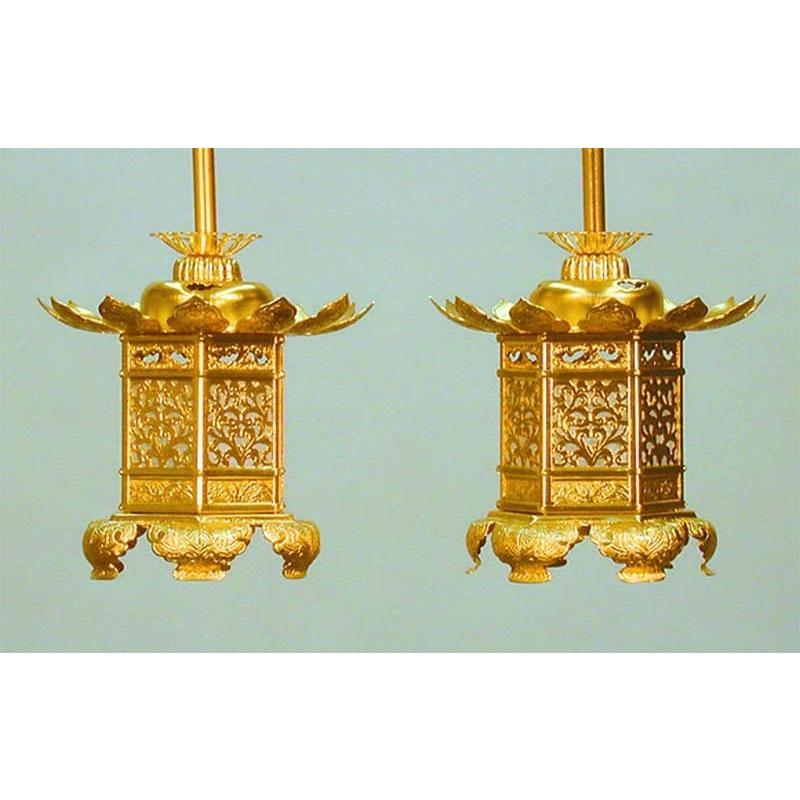 浄土真宗＜西本願寺派＞用 吊灯篭（アルミ製 一対）猫足六角 大サイズ 