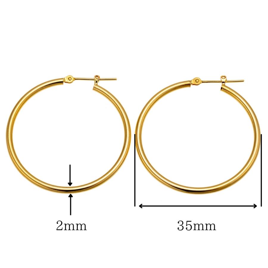 18金 フープピアス メンズ レディース 2mm×35mm K18 18K K18刻印 