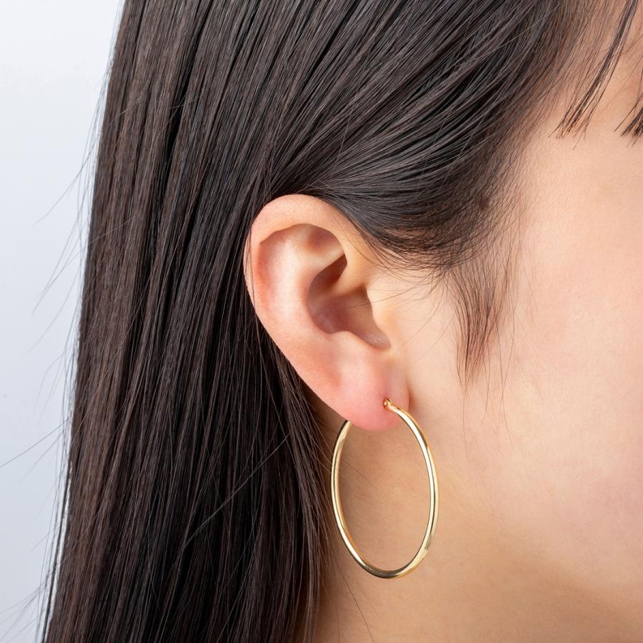 18金 フープピアス メンズ レディース 2mm×40mm K18 18K K18刻印