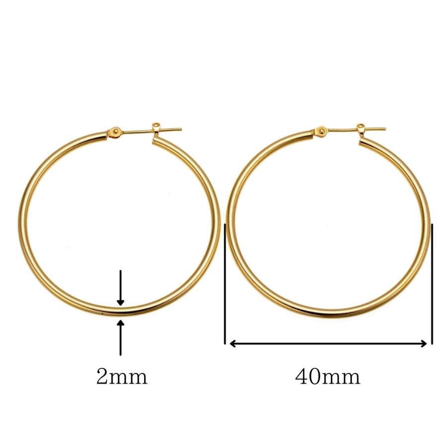 18金 フープピアス メンズ レディース 2mm×40mm K18 18K K18刻印
