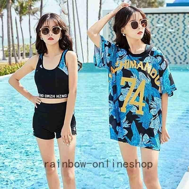 2色 水着 ビキニ レディース 上下セット 3点セット スポーティー カジュアル 体系カバー 花柄 スイムウェア セパレート ボクサーパンツ 世界的に有名な