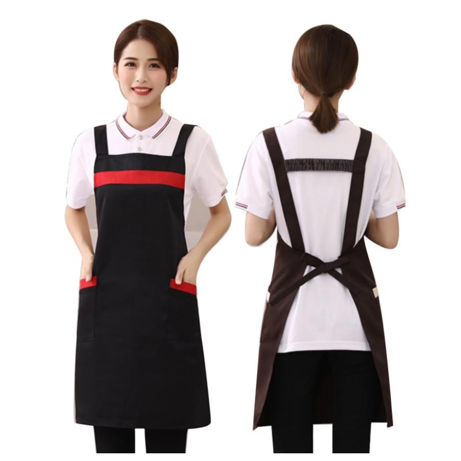 カジュアルな無地エプロン シンプル エプロン H型 黒赤 ブラック レッド カフェ 店員 ショップ 従業