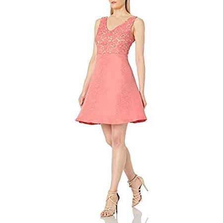 Donna RiccoレディースVネックジャカードフィット・フレア・ドレス カラー: ピンク