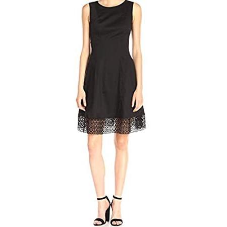 Donna Ricco レディース ノースリーブ 無地フィット＆フレアドレス レースオン裾 US サイズ: 4 カラー: ブラック