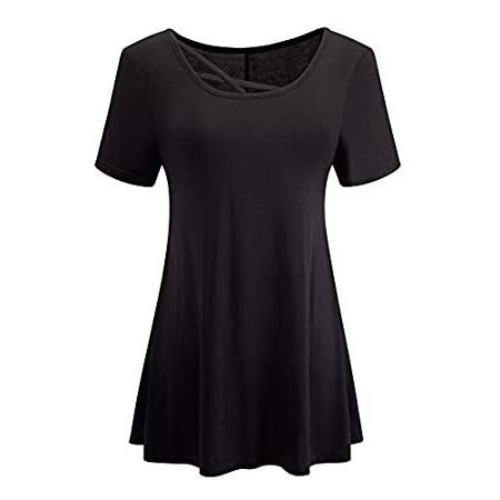 Homeyeeレディースヴィンテージラウンドカラー半袖カジュアルスリム作業着にTシャツt012 カラー: ブラック