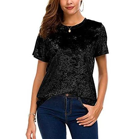 レディース クルーネック ベルベットトップ 半袖Tシャツ US サイズ: X-Large カラー: ブラック