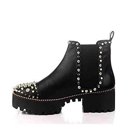 Cape Robbin スパイキーコンバットアンクルブーツ レディース プラットフォームブーツ チャンキーブロックヒール付き スタッズチェルシーブーツ
