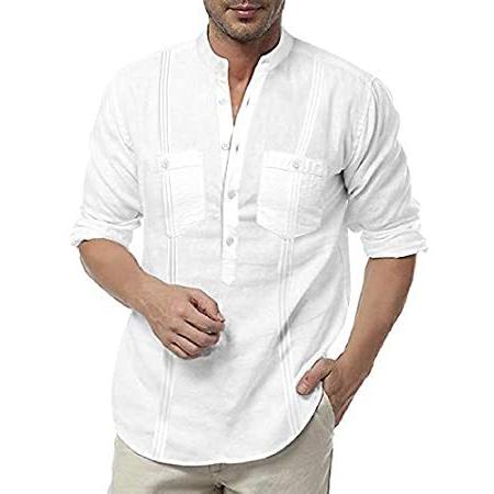 COOFANDY メンズ リネン ヘンリーシャツ 長袖 カジュアル ヒッピー コットン ビーチ Tシャツ US サイズ: X-Large カラー: ホ