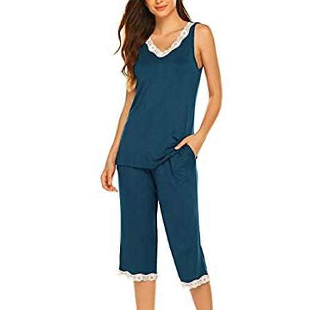 Hotouch Pajama Capri Set Women Lightweight Cozy Capri Sleepwear Pjs Matchin