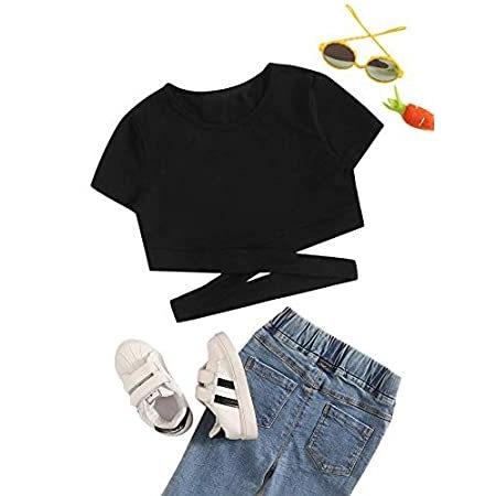 Romwe ガールズ キュート カットアウト 半袖 クリスクロス 無地 コットン クロップトップス Tシャツ US サイズ: 10 Years カラー