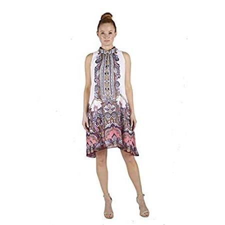 Donna Ricco Women's Paisley Roll Neck Trapeze Dress, Ivory Multi, 16