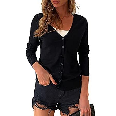 a.Jesdani レディース ボタンダウン クルーネック 長袖 ソフトニットカーディガン セーター US サイズ: Medium