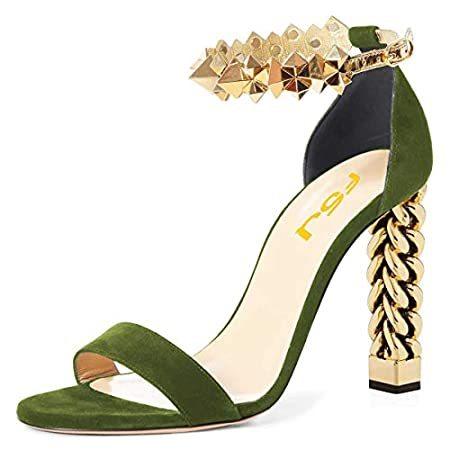 FSJ アンクルストラップ ハイゴールド ブロックヒール スリングバック サイドフラワー パンプス スリングバック リボン オープントゥ ファッション