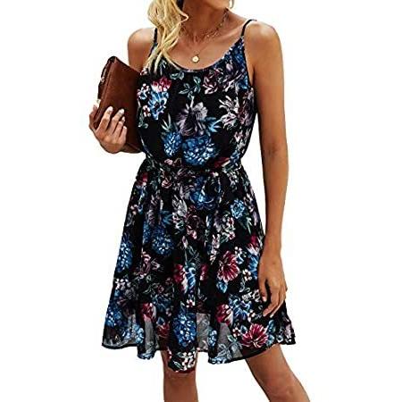PRETTYGARDEN Women’s Summer Spaghetti Strap Dresses Floral Print Crewneck S