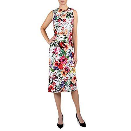 Donna Ricco Knot Assymterical Neckline Dress, Ivory/Multi, 6