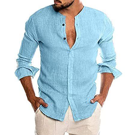 COOFANDY Men's Cotton Linen Button Down Dress Shirt Long Sleeve Casual Beac