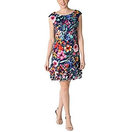 Donna Ricco Women's Sleeveless Printed Scuba Cupcake Hem Dress, Navy Multi,