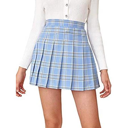 ★新春福袋2022★ Milumia Girl's High Waist Plaid Pleated Mini Skirt Preppy School Uniform Ta ジーンズ、デニム