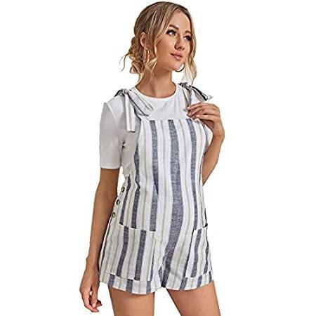 MakeMeChic Women's Maternity Striped Print Tie Shoulder High Waist Overall