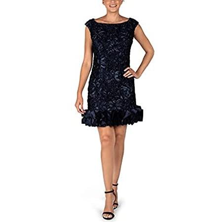 Donna Ricco Women's Cap Sleeve Printed Scuba Cupcake Hem Dress, Navy, 12