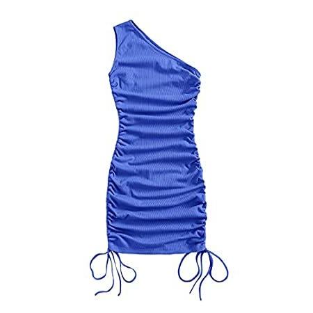 SheIn Women´s One Shoulder Ruched Mini Bodycon Dress Sleeveless Drawstring