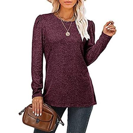 Fangcloudy Women Puff Sleeve Shirts Loose Casual Round Neck Blouse Tops Ele