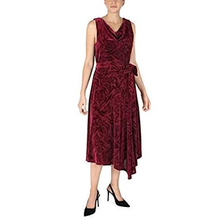Donna Ricco Cowl Neck Velvet Fit and Flare Dress, Wine, 2