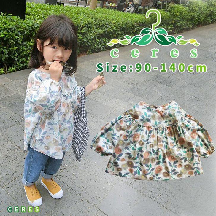 長袖トップス 子供服 女の子 韓国子供服 可愛い チュニック 長袖 キッズ 花柄 カットソー 長袖シャツ 秋 春翌日発送 激安の