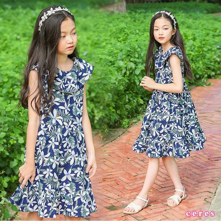 子供服 ワンピース 親子ペア 花柄 夏 袖なしワンピース フレア ゆったり 韓国子供服 キッズ 翌日発送 最安値に挑戦