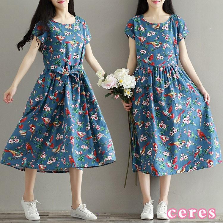 ワンピース レディース服 半袖 40代 30代 50代 カジュアル きれいめ ゆったり 花柄 鳥 ポイント消化 Pre229 Ceres Store 通販 Yahoo ショッピング