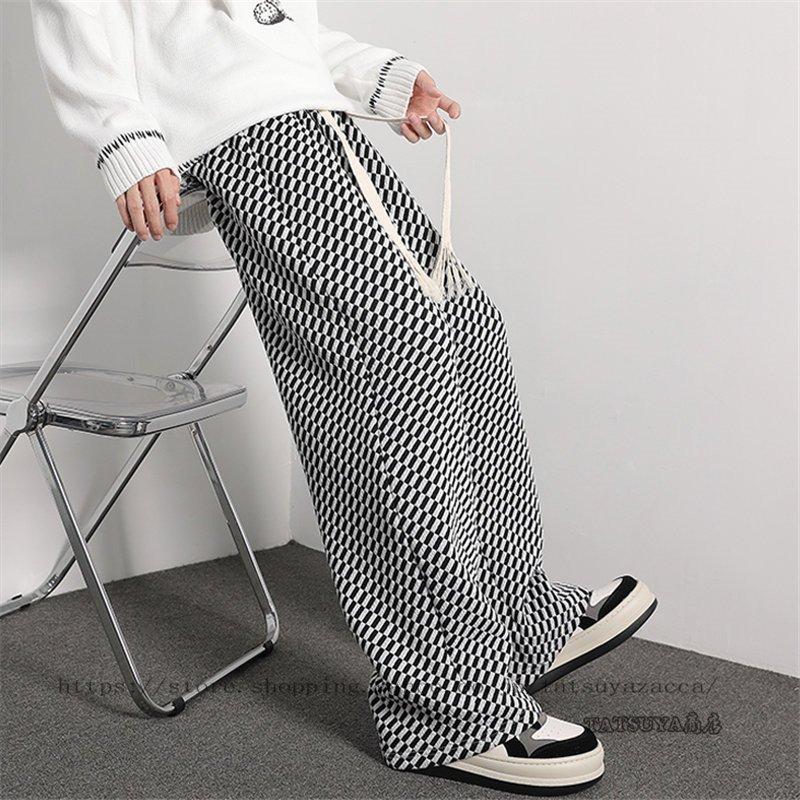 おトク ボトムス パンツ ワイドパンツ メンズ ロング ズボン チェック柄 ウェストゴム ワイドパンツ メンズ ロング ズボン チェック柄 ウェストゴム ポケット付き ビッグシルエット 厚手 春 夏 秋 冬 韓国風カジュアル 大きいサイズ 新作 Www Threeriversofs Com
