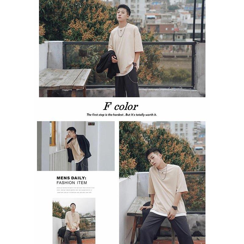 韓国 ファッション メンズ Tシャツ ビッグシルエット レイヤード 半袖 無地 おしゃれ ビッグtシャツ オルチャンファッション 綿100 大きいサイズ 夏服 Pa66c Smilehunterfourth 通販 Yahoo ショッピング