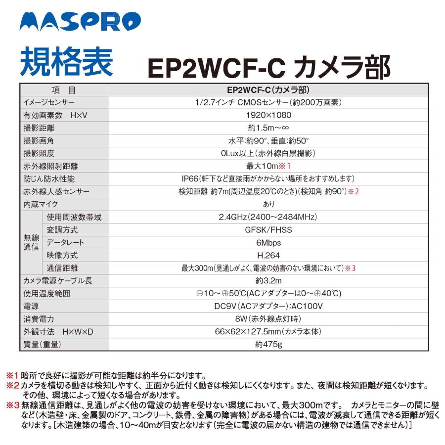 マスプロ 増設カメラ（カメラ単体での使用不可） EP2WCF-C｜smilelight｜02