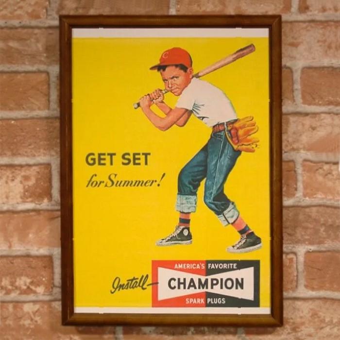 チャンピオン 点火プラグ 雑誌広告 レトロポスター B4 額縁付き