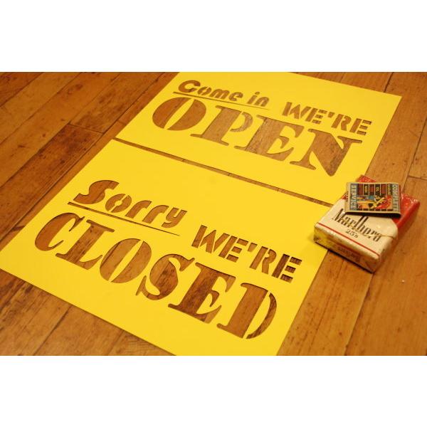 オープン クローズド ステンシル 塗装 型紙 ◇ Open Closed 営業中 A4