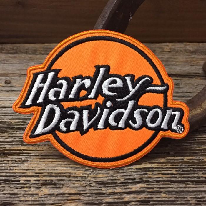 送料無料 ハーレー ワッペン ◇ 刺繍 パッチ HARLEY 英字ロゴ オレンジ