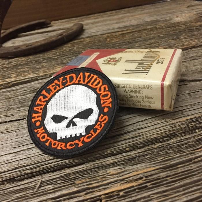 送料無料 ハーレー スカル 丸型 ワッペン ◇ ウィリーG パッチ 刺繍