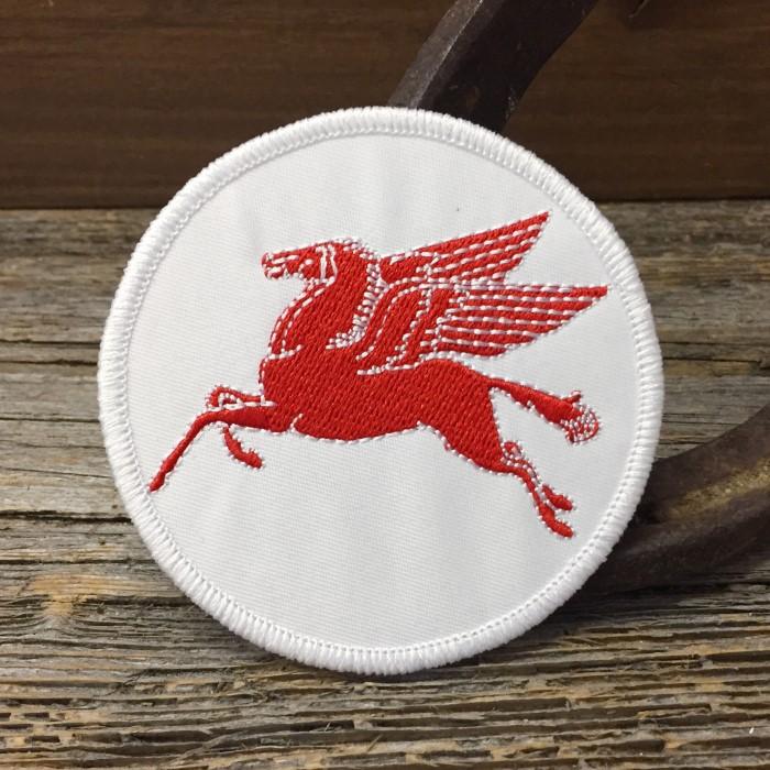 Mobil ペガサス ロゴ 丸型 刺繍 ワッペン ◇ パッチ アイロン接着