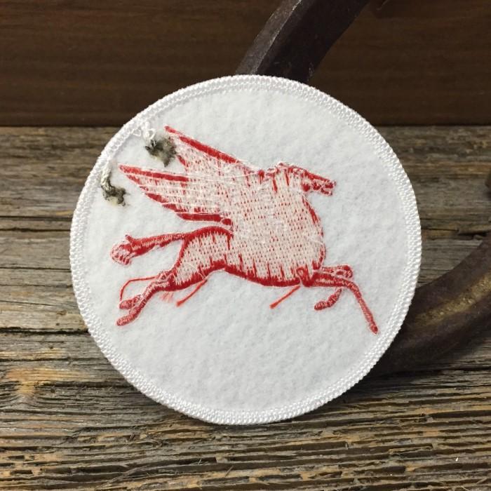 Mobil ペガサス ロゴ 丸型 刺繍 ワッペン ◇ パッチ アイロン接着