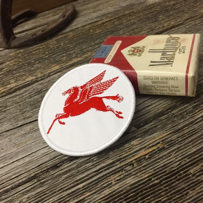 Mobil ペガサス ロゴ 丸型 刺繍 ワッペン ◇ パッチ アイロン接着