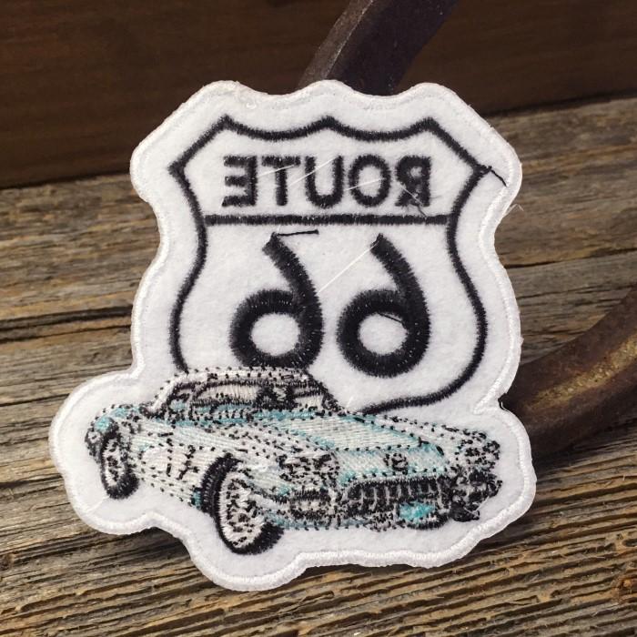 ROUTE66 ロゴ ＆ コルベット ワッペン ◆ ROUTE66 アメリカ旧国道 アイロン接着 パッチ Corvette 青系 CAWP131 |  | 01