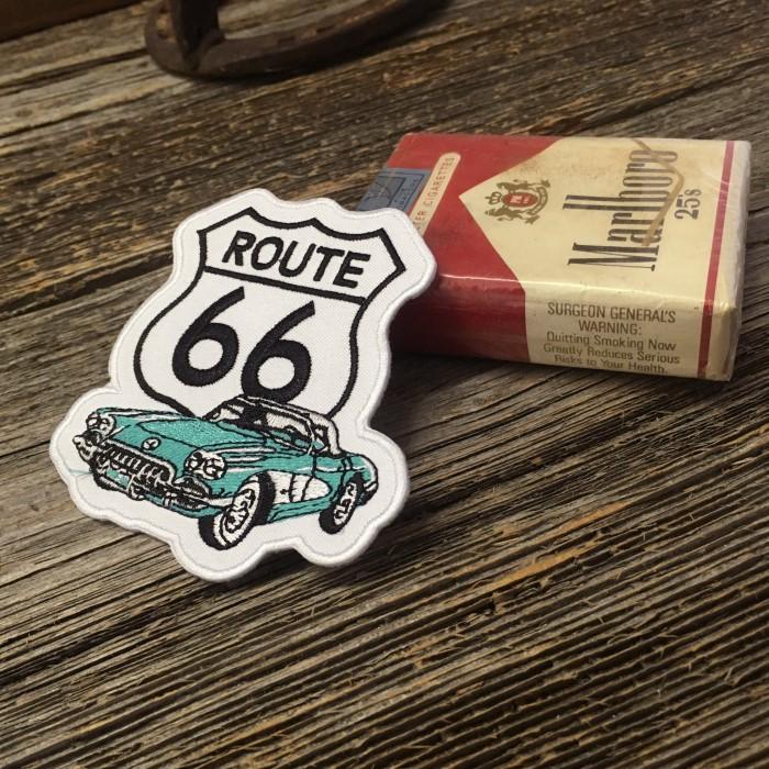 ROUTE66 ロゴ ＆ コルベット ワッペン ◆ ROUTE66 アメリカ旧国道 アイロン接着 パッチ Corvette 青系 CAWP131 |  | 02