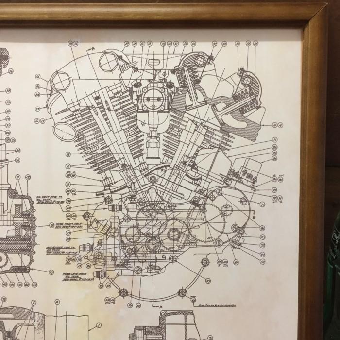 ハーレー ナックルヘッド エンジン 設計図 額縁 セット ◇ B4サイズ